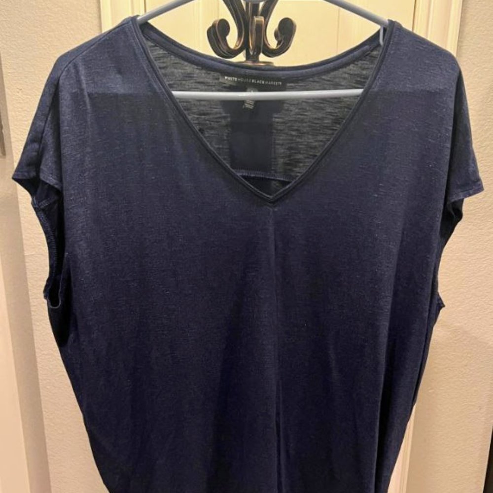 White House Black Market Navy V-Neck Top Size Large - Used